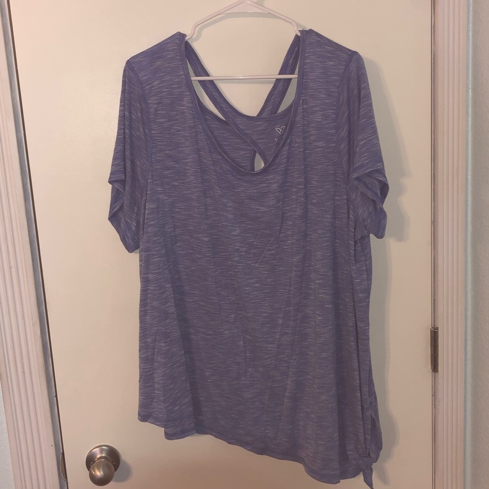 Blue space dye livi active crrisscross back shirt